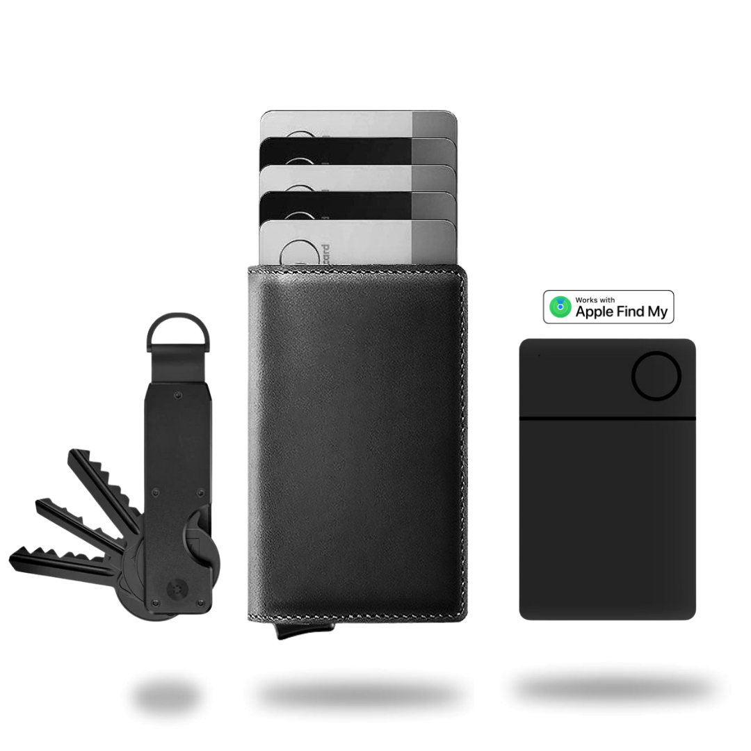 MEELANO Slank Læderpung med RFID-blokering – Kortholder med Aluminium Trykknap, 14 Kort & 20 Sedler, Håndlavet, 48 g | Calico