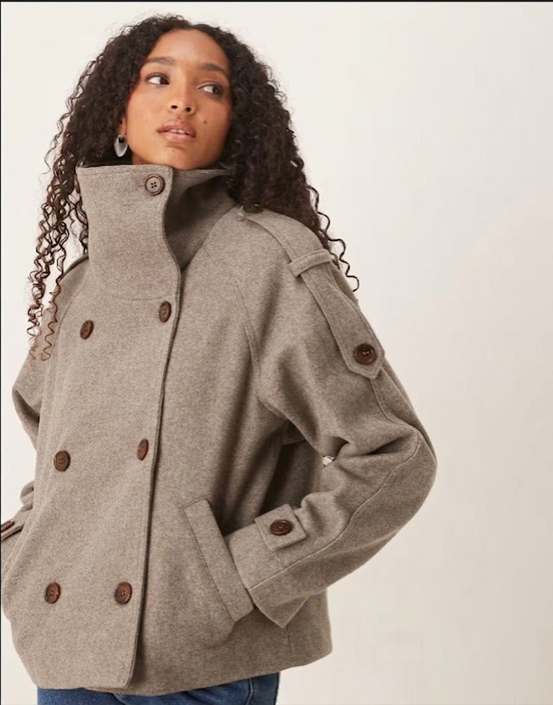 MEELANO Efterårsærtefrakke Uld Cropped Pea Coat Overdimensionerede Krave