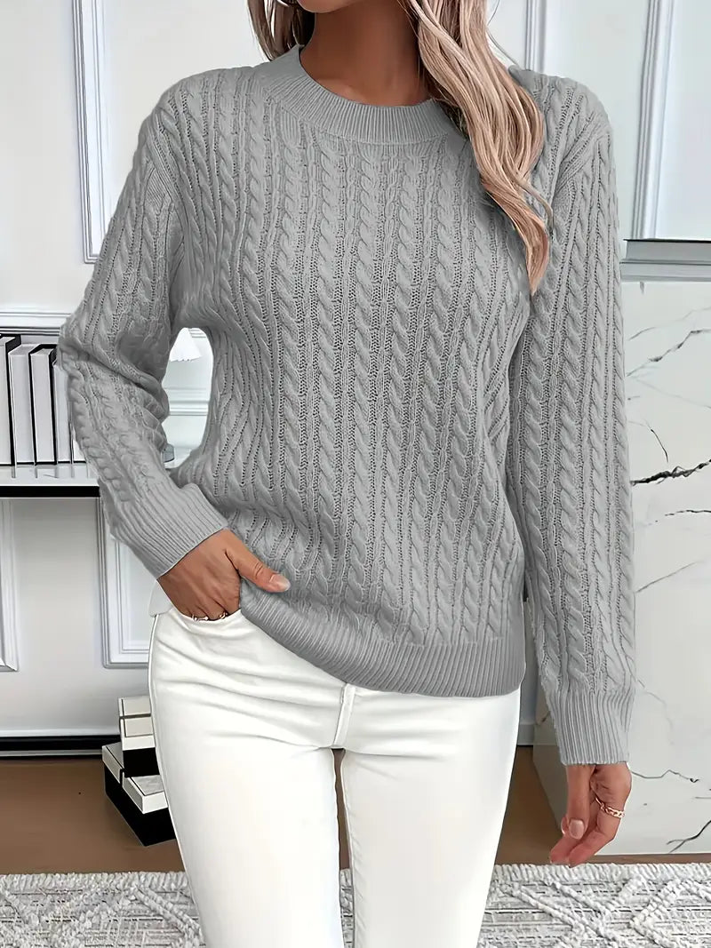 MEELANO Silja | Dame Langærmet Kabelstrikket Sweater - Varm & Blød Kabelstrik Trøje Grå