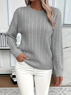 MEELANO Silja | Dame Langærmet Kabelstrikket Sweater - Varm & Blød Kabelstrik Trøje Grå
