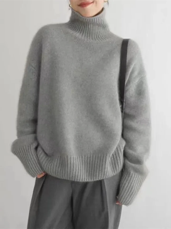 MEELANO Sephira | Dame Klassisk Rullekravesweater - Varm & Blød Rullekrave Striktrøje Grå