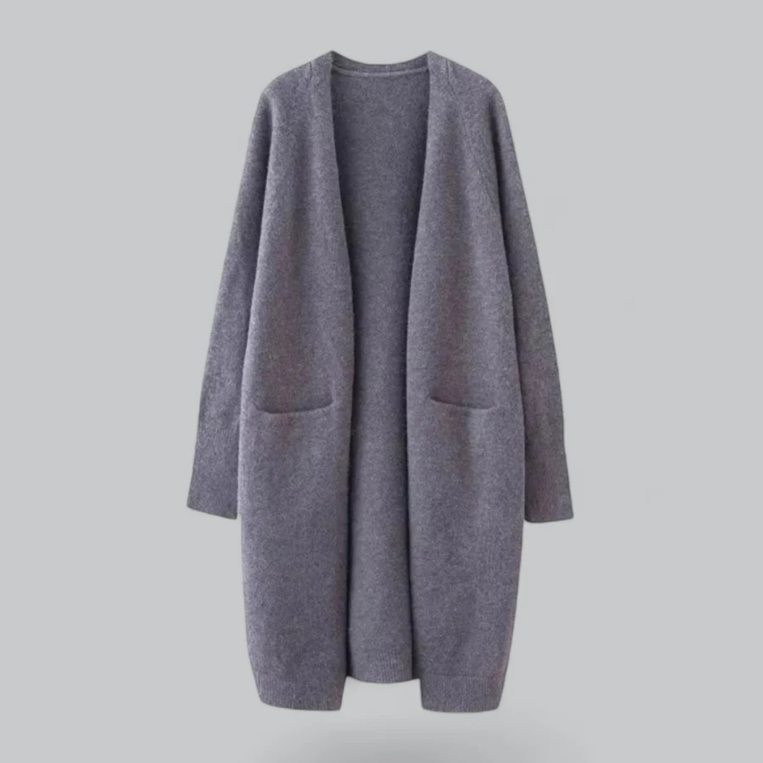 MEELANO Dame Oversize Strikcardigan - Åben og Blød til Hverdagen Dunkelgrau Einheitsgröße