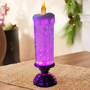 Magiske Julelys – LED Glitterflamme med Vand & Hvirvlende Glitter, Julepynt i Blå, Guld, Rød eller Sølv – TwinkleFlame