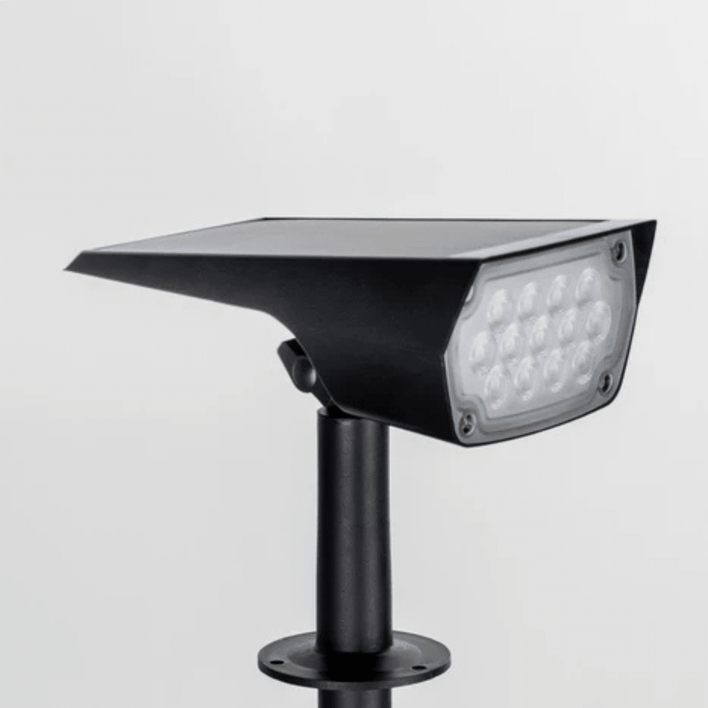 MEELANO Vandtæt Solcelle Spotlight til Haven – Justerbar LED Havespot med 3 Lysstyrker, IP65, Skumring til Daggry