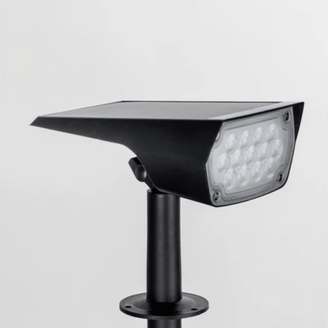 MEELANO Vandtæt Solcelle Spotlight til Haven – Justerbar LED Havespot med 3 Lysstyrker, IP65, Skumring til Daggry