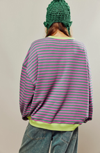 MEELANO Mechi | Dame Stribet Oversized Striktrøje - Langærmet Pullover med Rund Hals