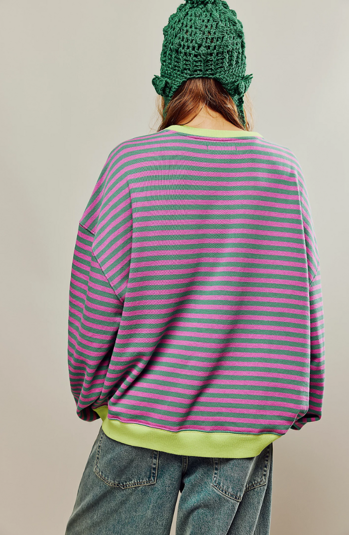 MEELANO Mechi | Dame Stribet Oversized Striktrøje - Langærmet Pullover med Rund Hals