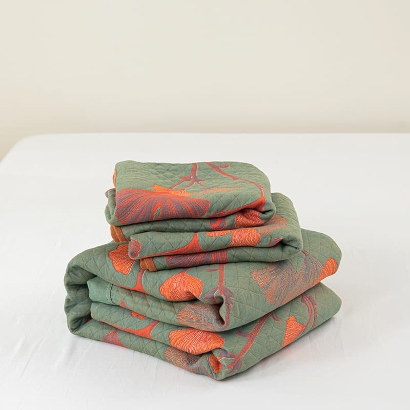 MEELANO Orange Ginkgo Blade Reversible Quilt