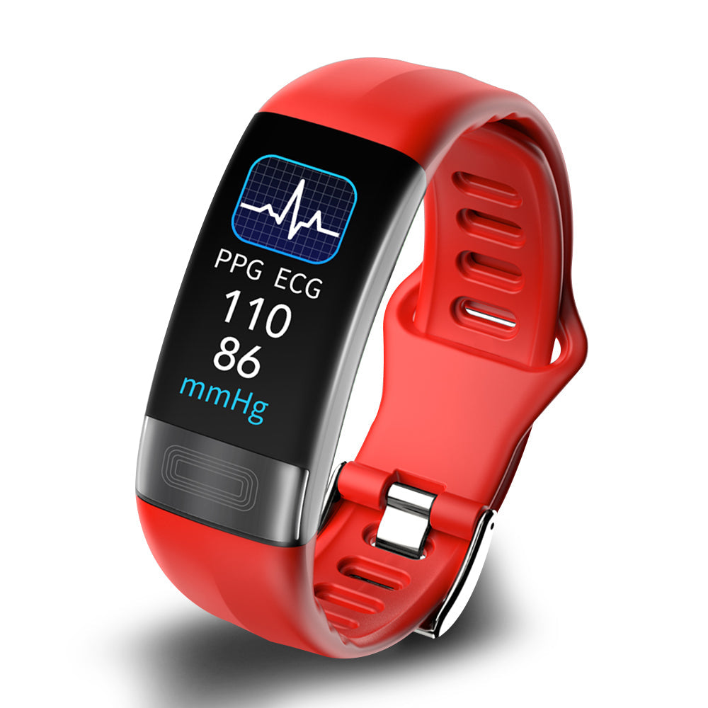 MEELANO Smartwatch Med Pulsmåler Og ECG Sensor Til Hjerteovervågning Rød Silikone