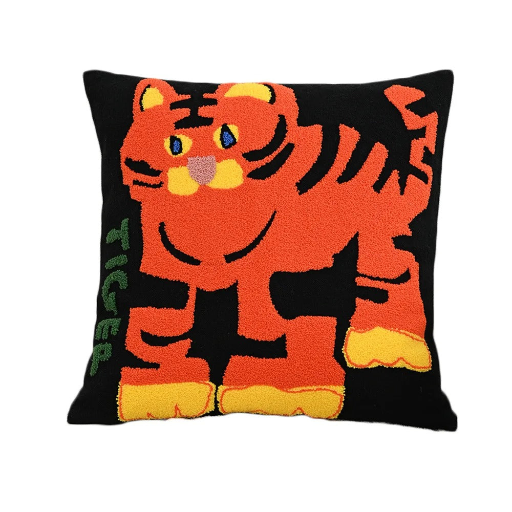 MEELANO Nordisk Pudeovertræk Med Dyremotiver 45x45 Cm Til Sofa Polyester Bomuld Tiger