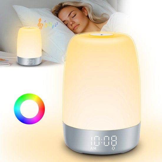 MEELANO Wake-up Light med Naturlyde – Lysvækkeur med Solopgangssimulering, Dæmpbart Natlys, USB-C – Aurora