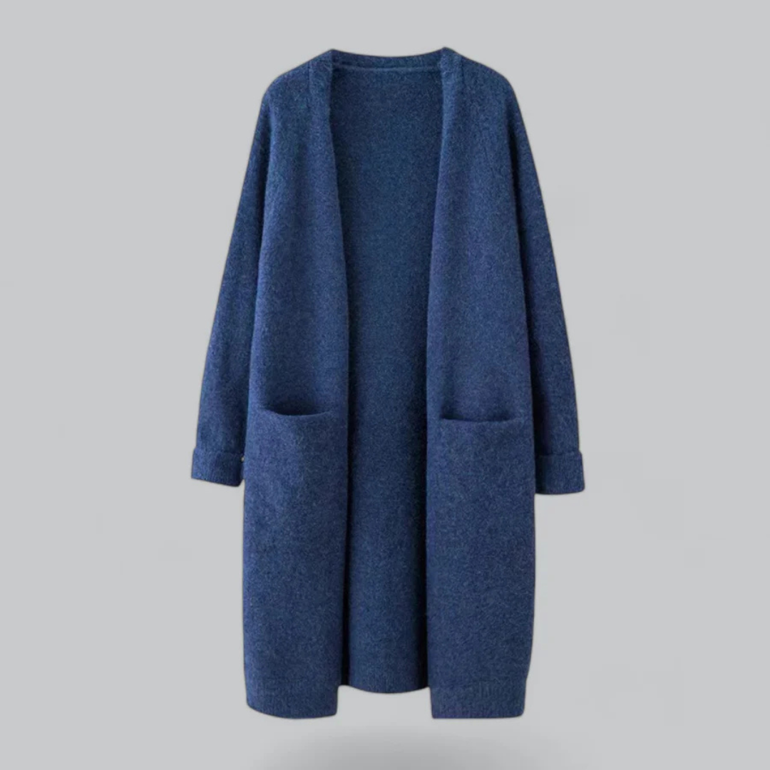 MEELANO Dame Oversize Strikcardigan - Åben og Blød til Hverdagen Königsblau Einheitsgröße