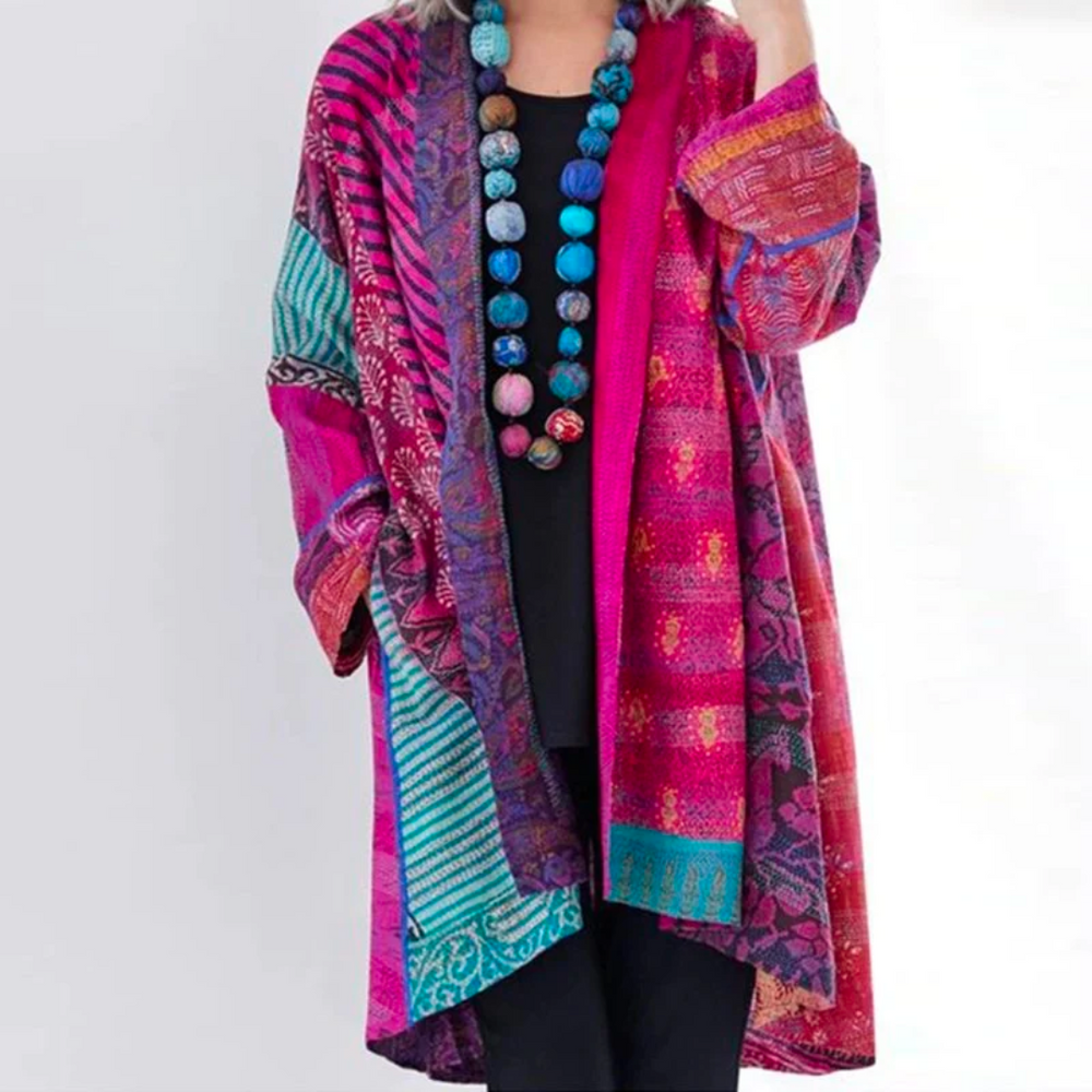 MEELANO Dame Cardigan – Multifarvet Vintage Striktrøje Perfekt til Hverdagsstil Lyserød