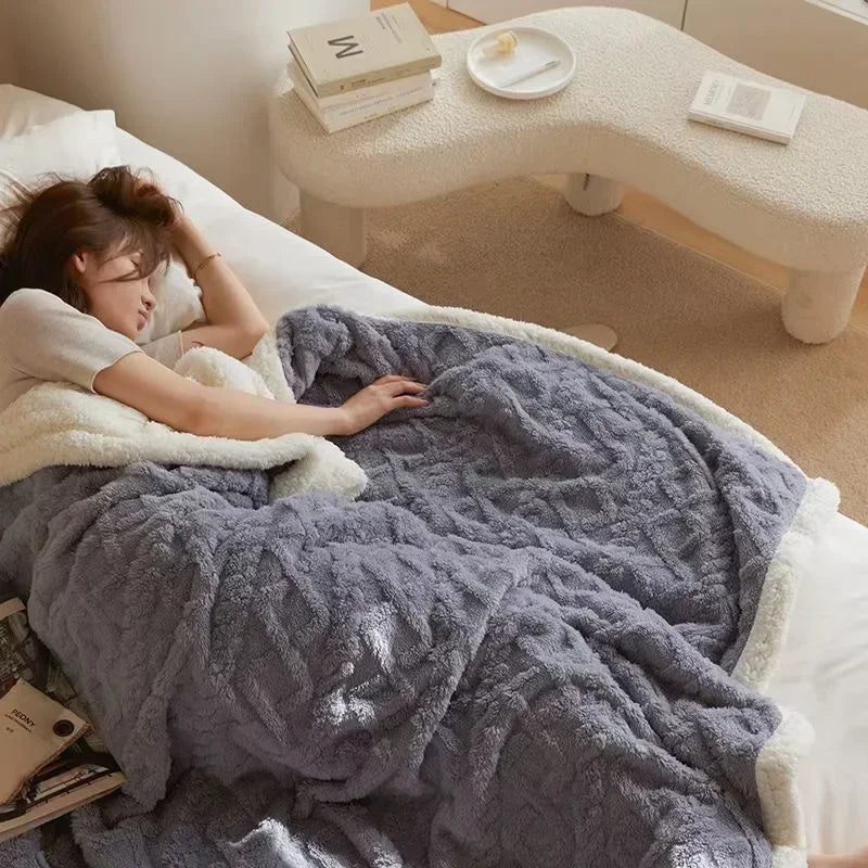 MEELANO Tyk Vinter Lammeuld Tæppe Med Fleece Til Ekstra Varme Og Komfort Blå