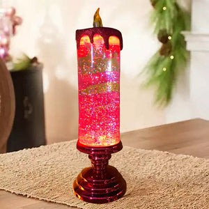 Magiske Julelys – LED Glitterflamme med Vand & Hvirvlende Glitter, Julepynt i Blå, Guld, Rød eller Sølv – TwinkleFlame
