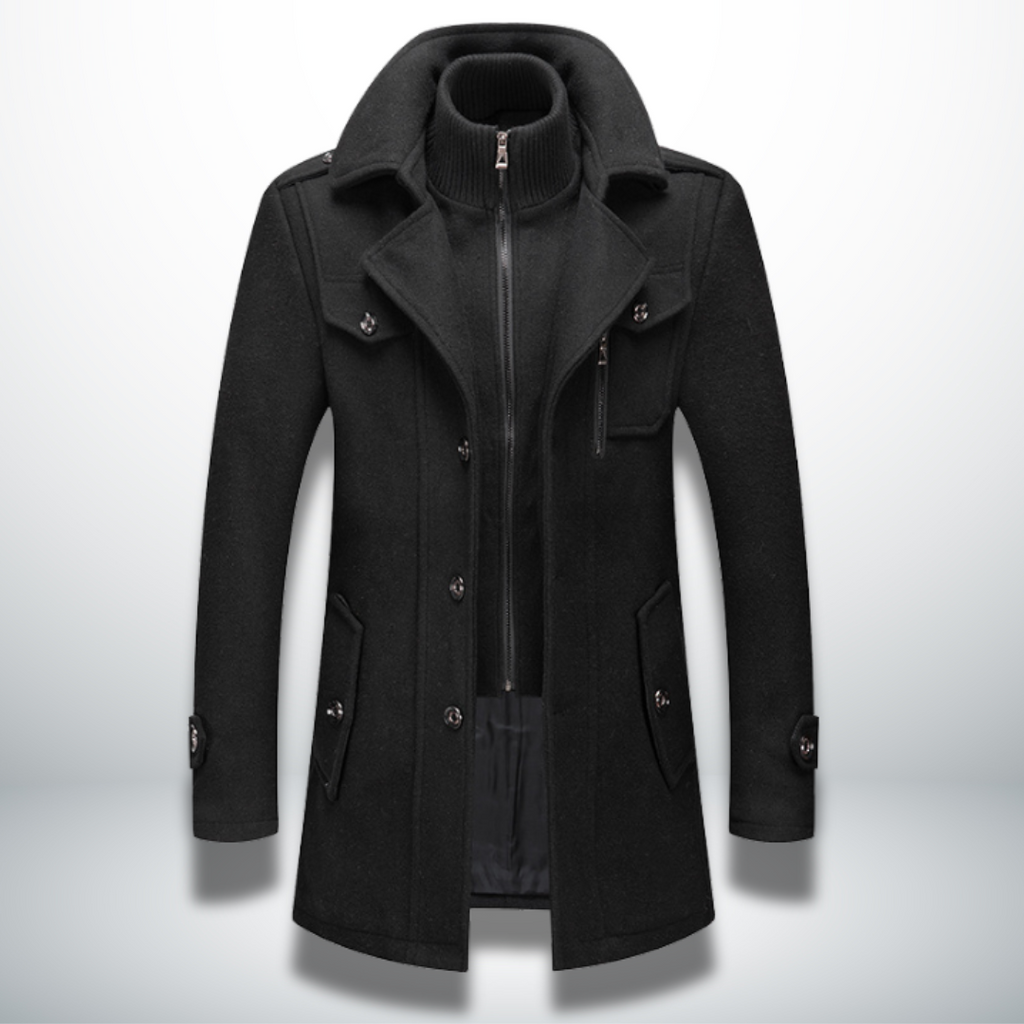 MEELANO Mane | Herre Smart-Casual Frakke i Uld - Klassisk Uldfrakke & Habitfrakke med Knapper Sort