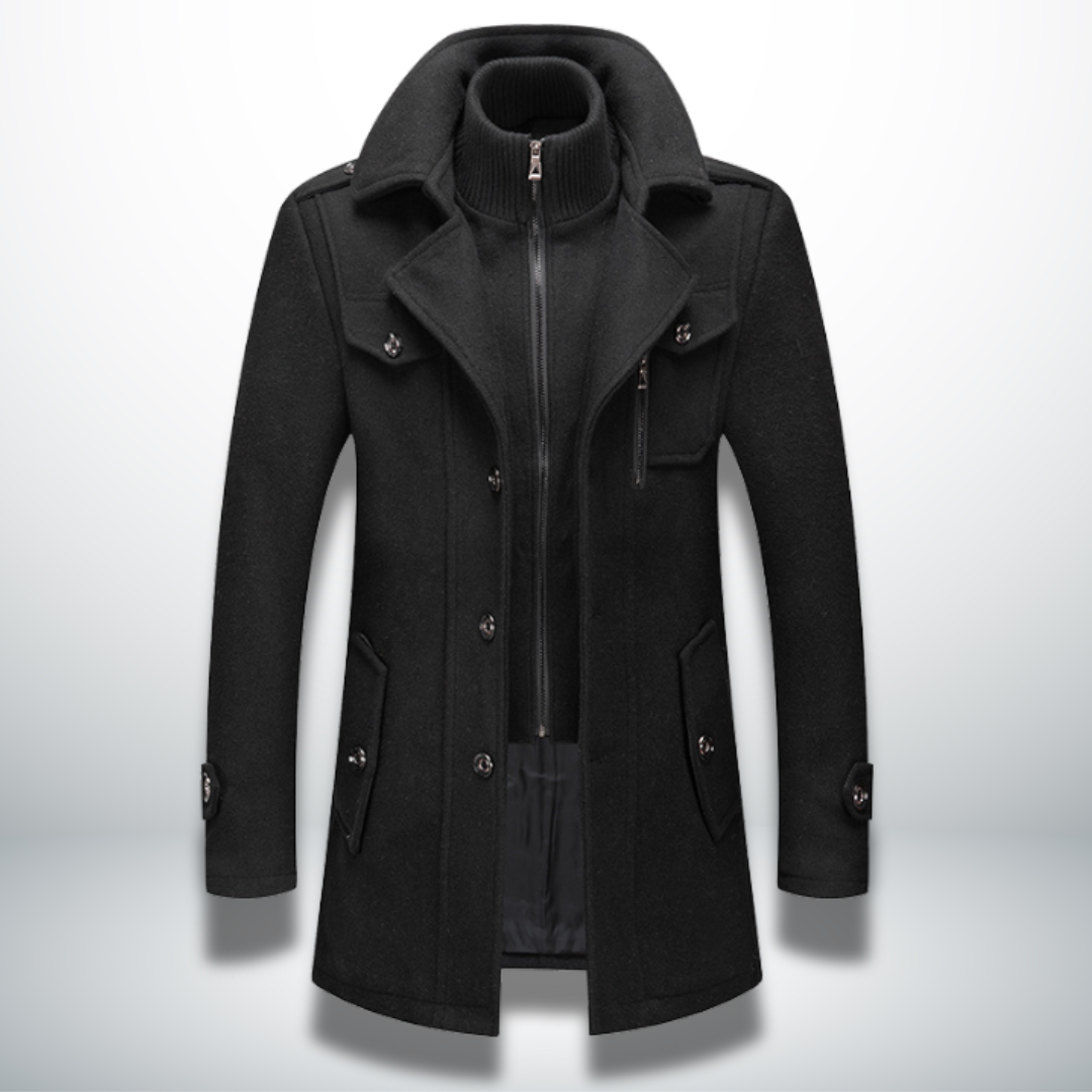MEELANO Mane | Herre Smart-Casual Frakke i Uld - Klassisk Uldfrakke & Habitfrakke med Knapper Sort