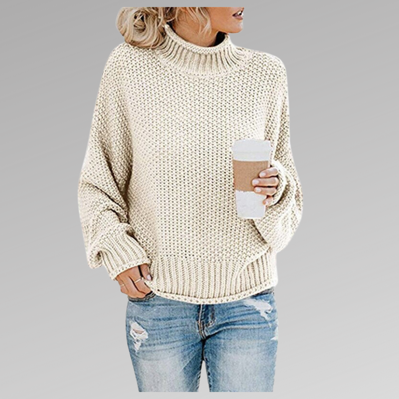 MEELANO Bersh | Dame Løs Strikket Sweater - Varm Oversized Striktrøje & Pullover til Vinter Hvid