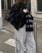 MEELANO Roque | Dame Oversized Læderjakke i Sort Læder - Biker Overgangsjakke