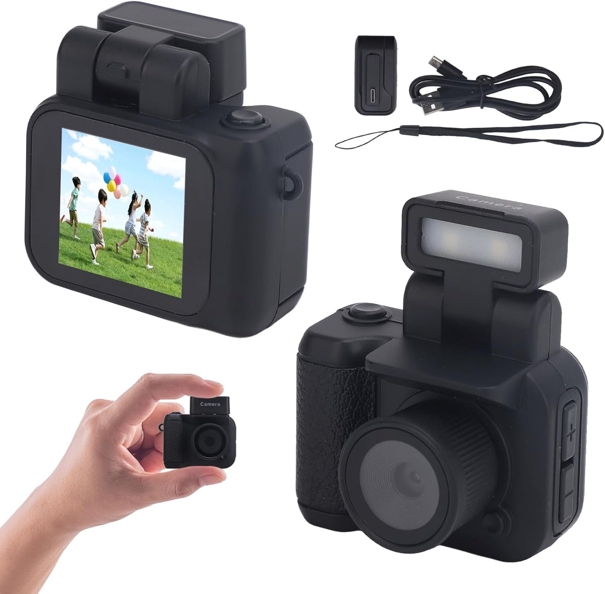 Mini Nøglering-digitalkamera med 1080P-video og Retrodesign – Lille Retro Kamera til Børn & Rejser med Lommelygte – Rivoma