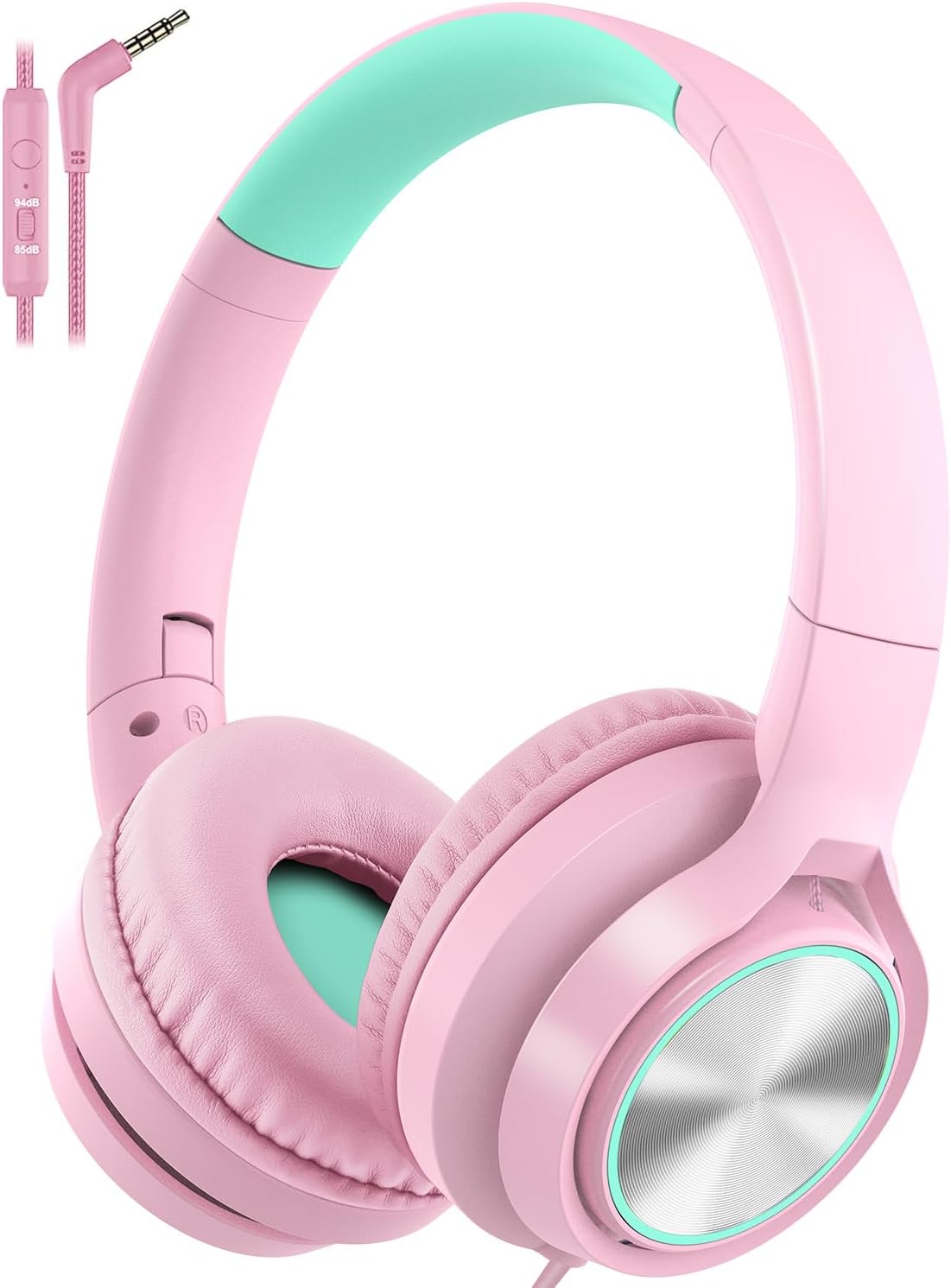 MEELANO Børnehovedtelefoner Justerbare Foldbare Volumenbegrænsning Pink Blå