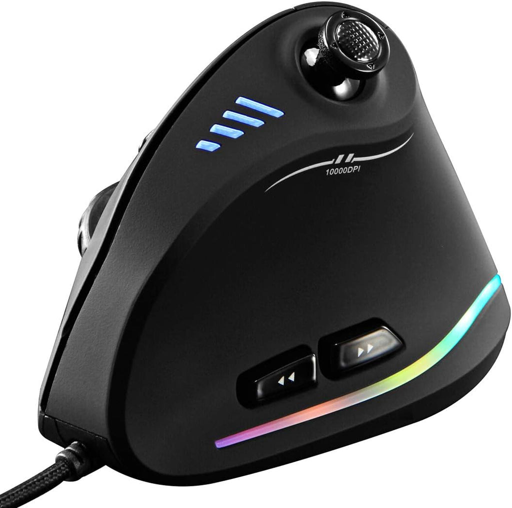 MEELANO Lodret RGB Gamingmus med Joystick og 11 Programmerbare Knapper – Ergonomisk Mus, op til 10.000 DPI – Kryvos