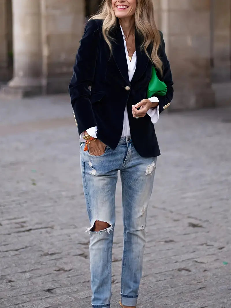 MEELANO Viola | Dame Figursyet Blazerjakke - Elegant Langærmet Blazer & Business Jakke