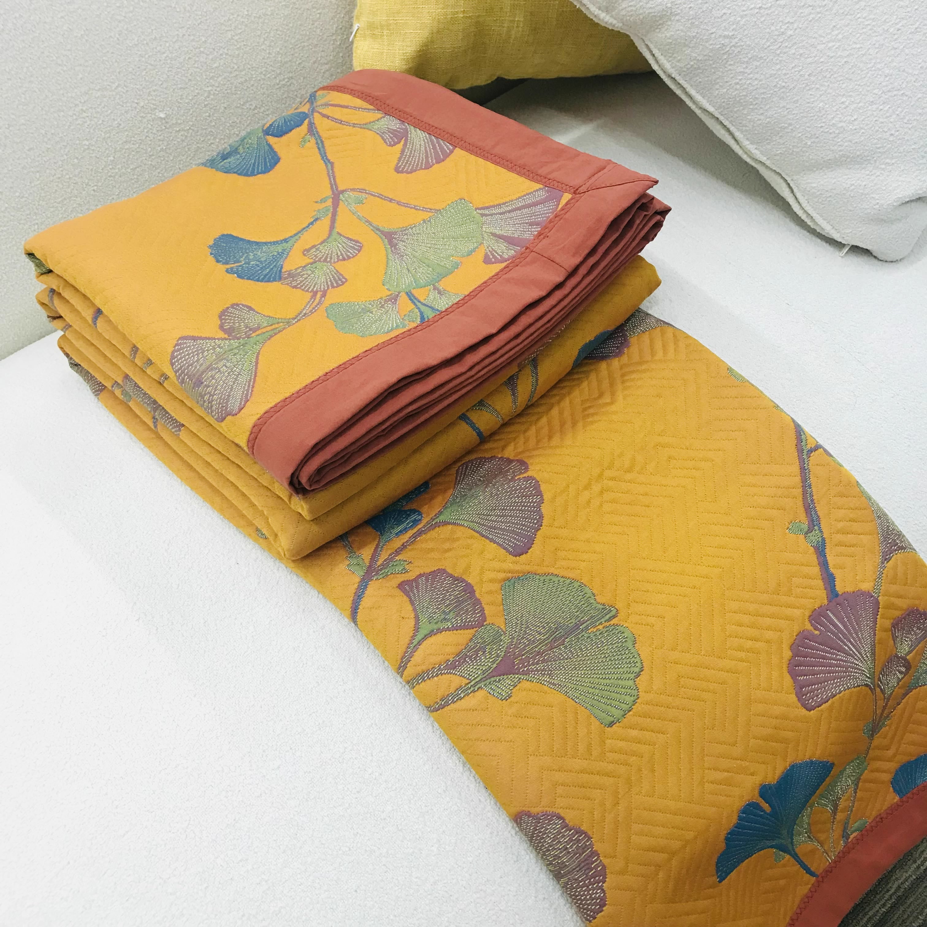 MEELANO Ginkgo Blade Jacquard Bomulds Vendbart Quilt