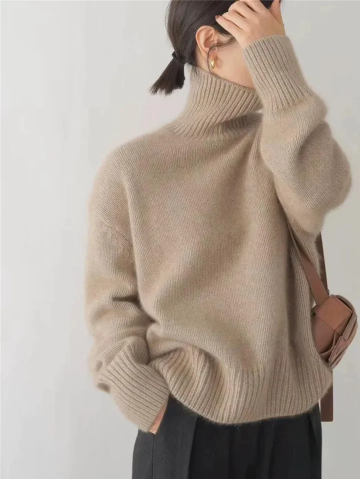 MEELANO Sephira | Dame Klassisk Rullekravesweater - Varm & Blød Rullekrave Striktrøje Khaki