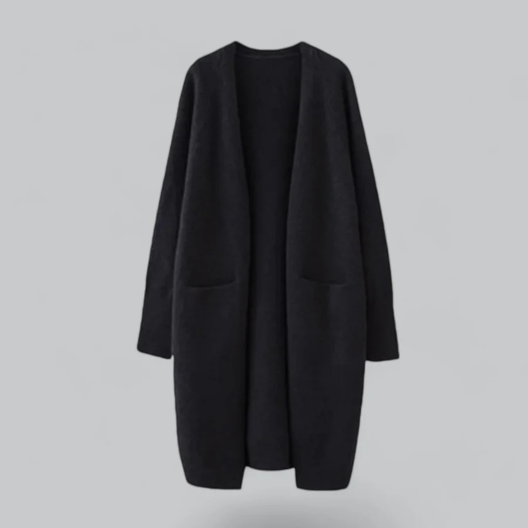 MEELANO Dame Oversize Strikcardigan - Åben og Blød til Hverdagen Schwarz Einheitsgröße