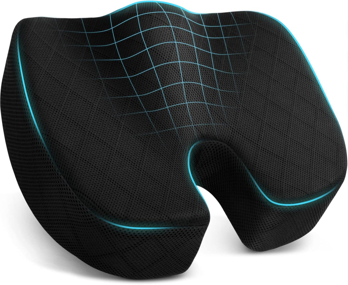 MEELANO Memory Foam Sædehynde til Stol – Ergonomisk Siddepude til Bilsæde, Kontorstol & Fly, 3 Farver Sort