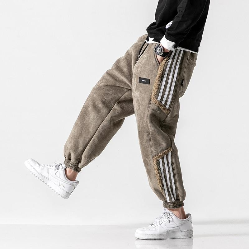 MEELANO Joggingbukser Herre med Teddyfoer – Varme Sherpa Joggingbukser med Sidestriber, Afslappet Pasform, Brun eller Sort – Marmari