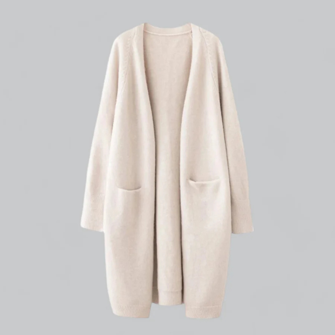 MEELANO Dame Oversize Strikcardigan - Åben og Blød til Hverdagen Khaki Einheitsgröße