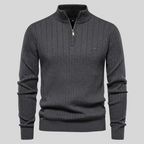 MEELANO Tycho | Herre Half-Zip Ribstrikket Sweater - Varm Striktrøje med Lynlås i Halsen Mørkegrå