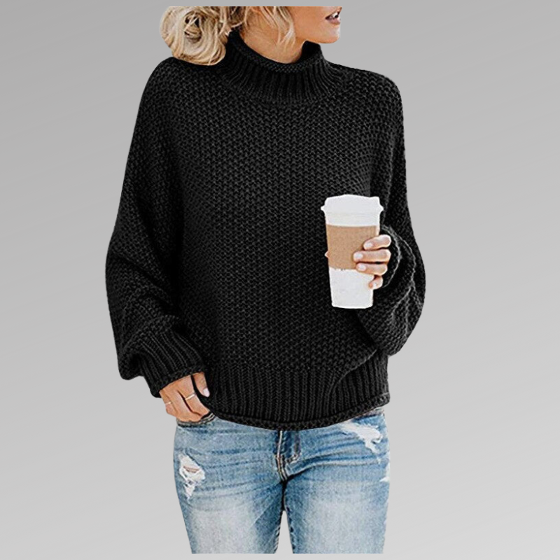 MEELANO Bersh | Dame Løs Strikket Sweater - Varm Oversized Striktrøje & Pullover til Vinter Sort