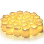 Sæt med 24 LED-flammeløse Stearinlys – LED Fyrfadslys med Batteri, Varm Hvid, Pynt til Bryllup, Jul & Halloween – GlowFlicker