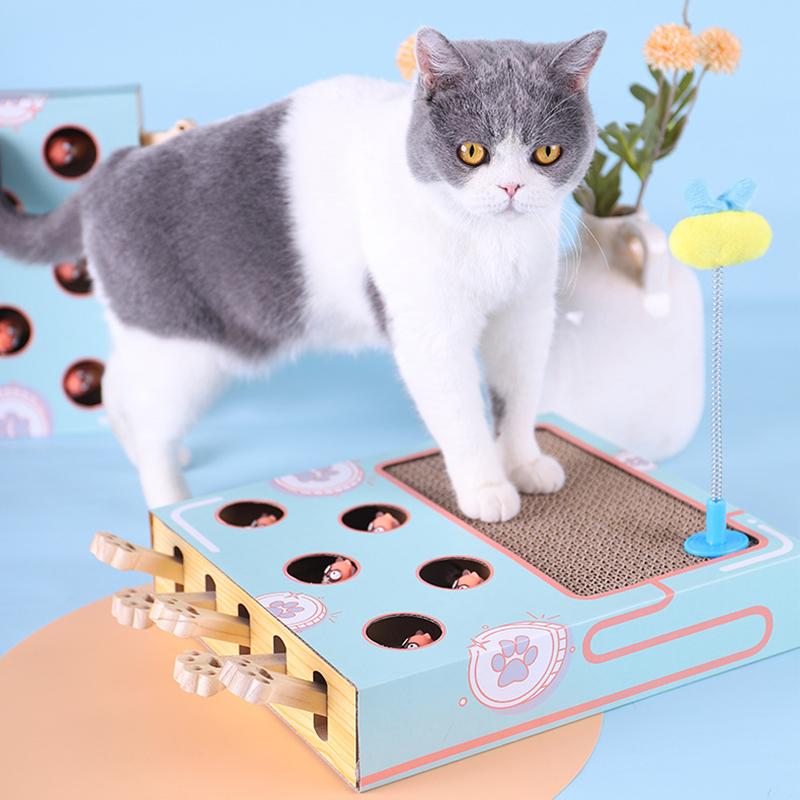 MEELANO 3-i-1 Interaktivt Kattelegetøj med Kradsebræt – Kompakt Legeplads til Katte, 36 x 26 x 6 cm