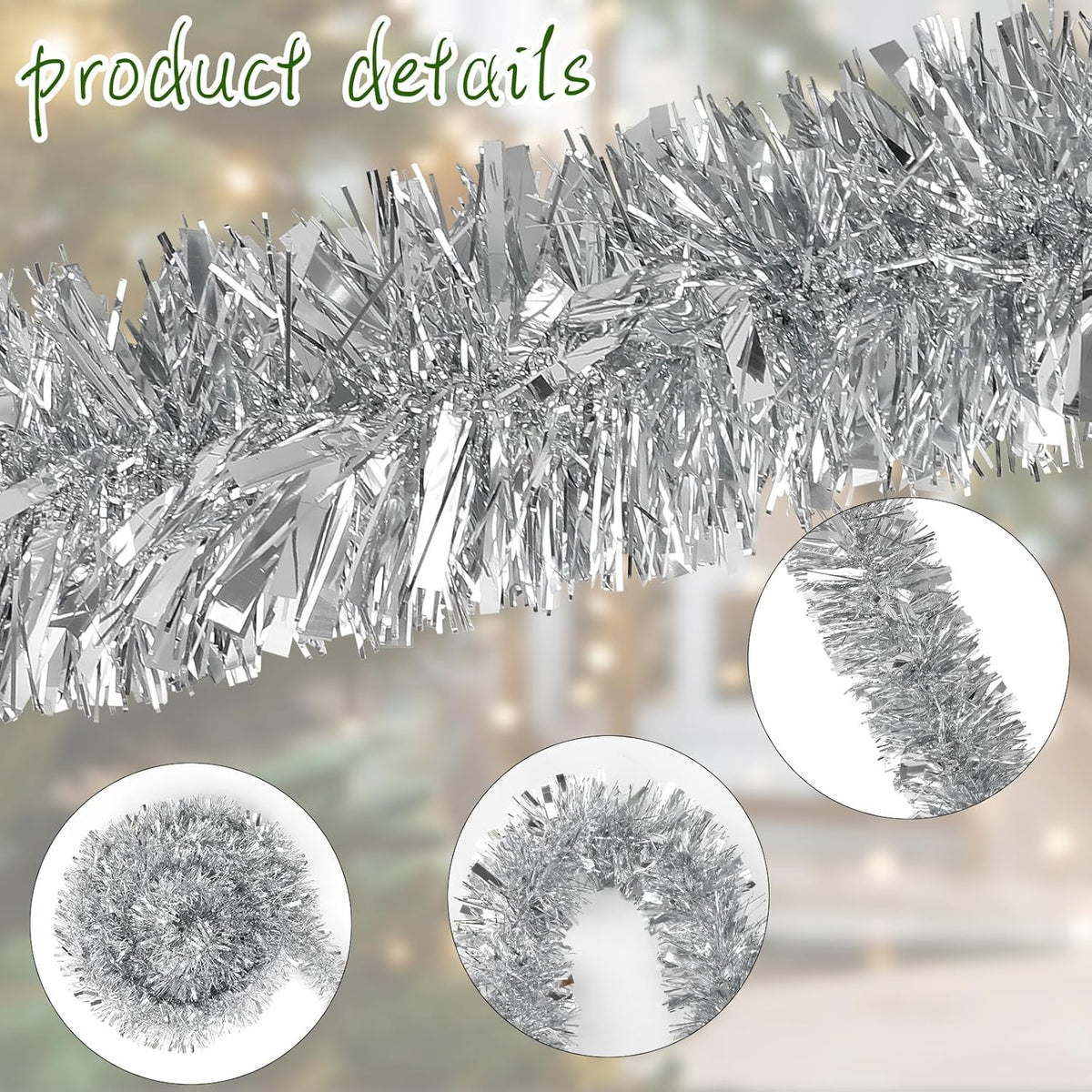 Sølv Glitter Julegirlande – 10 m Glitterguirlande til Juletræ, Kaminhylde & Fest – SparkleTwist