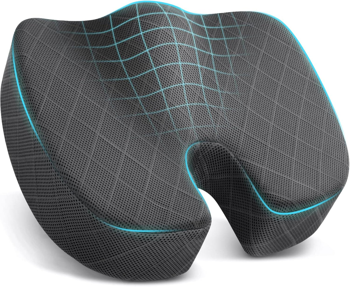 MEELANO Memory Foam Sædehynde til Stol – Ergonomisk Siddepude til Bilsæde, Kontorstol & Fly, 3 Farver Grå