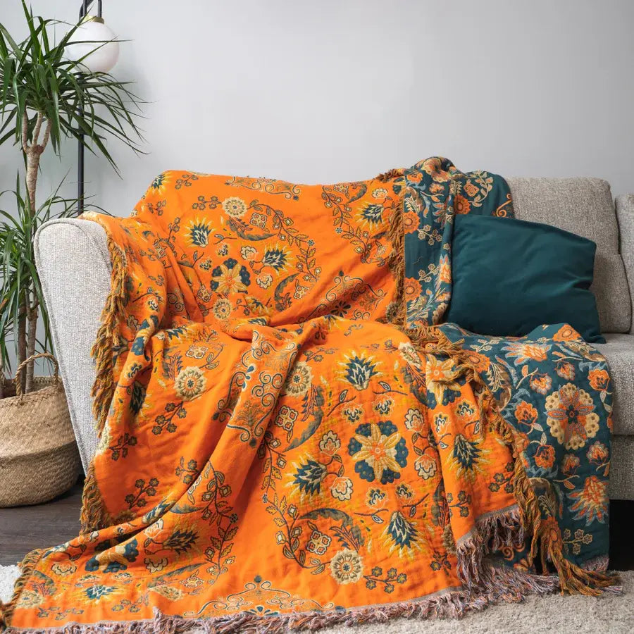 MEELANO Vintage Blomster Sofa Dække Orange