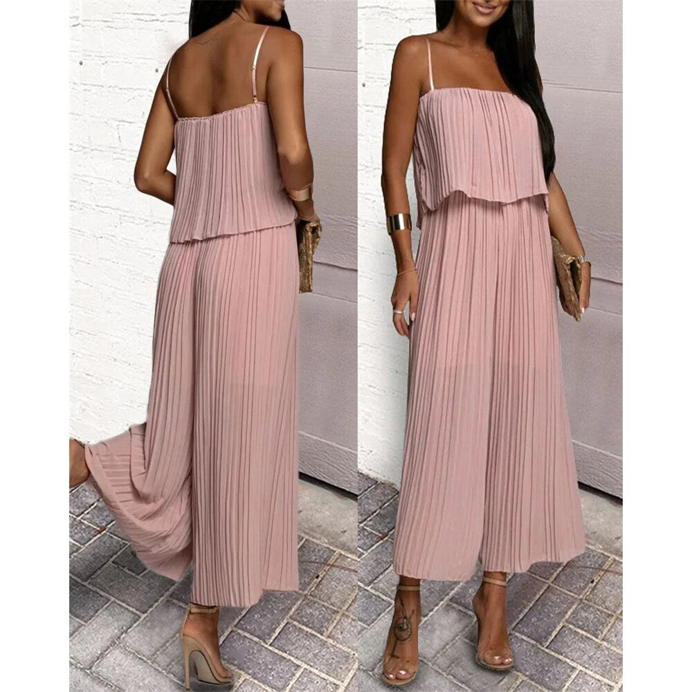 MEELANO Ærmeløs Plissé Jumpsuit Til Kvinder Elegant Og Komfort - Overall Rosa