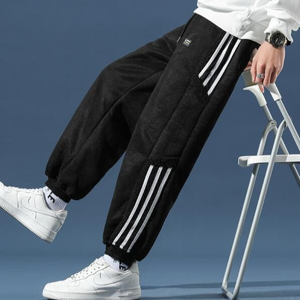 MEELANO Joggingbukser Herre med Teddyfoer – Varme Sherpa Joggingbukser med Sidestriber, Afslappet Pasform, Brun eller Sort – Marmari