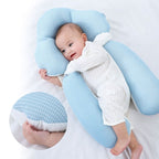 MEELANO Ergonomisk Babypude med Justerbar Støtte – Vendbar Komfortpude 65 × 42 cm, Maskinvaskbar – 0-12 Måneder (Kun Under Opsyn) Blå og hvid