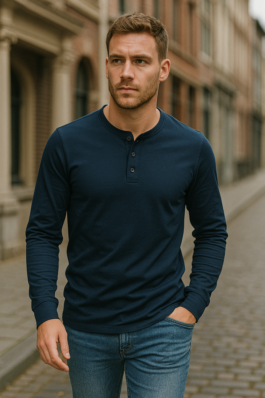 MEELANO Klassisk Herre Langærmet Bomulds Henley Skjorte