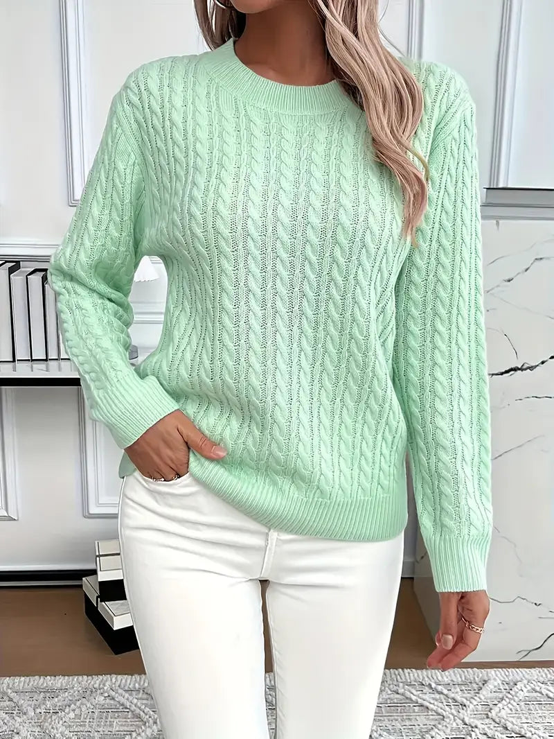 MEELANO Silja | Dame Langærmet Kabelstrikket Sweater - Varm & Blød Kabelstrik Trøje Lys Grøn