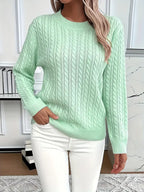 MEELANO Silja | Dame Langærmet Kabelstrikket Sweater - Varm & Blød Kabelstrik Trøje Lys Grøn