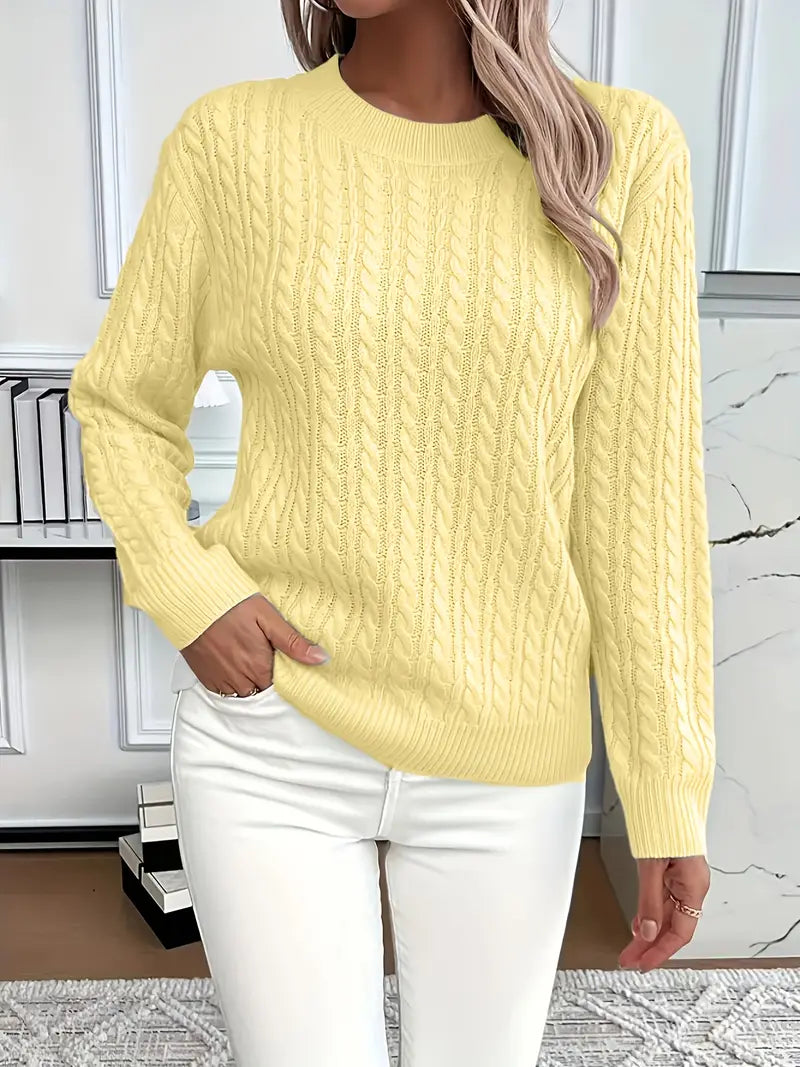 MEELANO Silja | Dame Langærmet Kabelstrikket Sweater - Varm & Blød Kabelstrik Trøje Gul