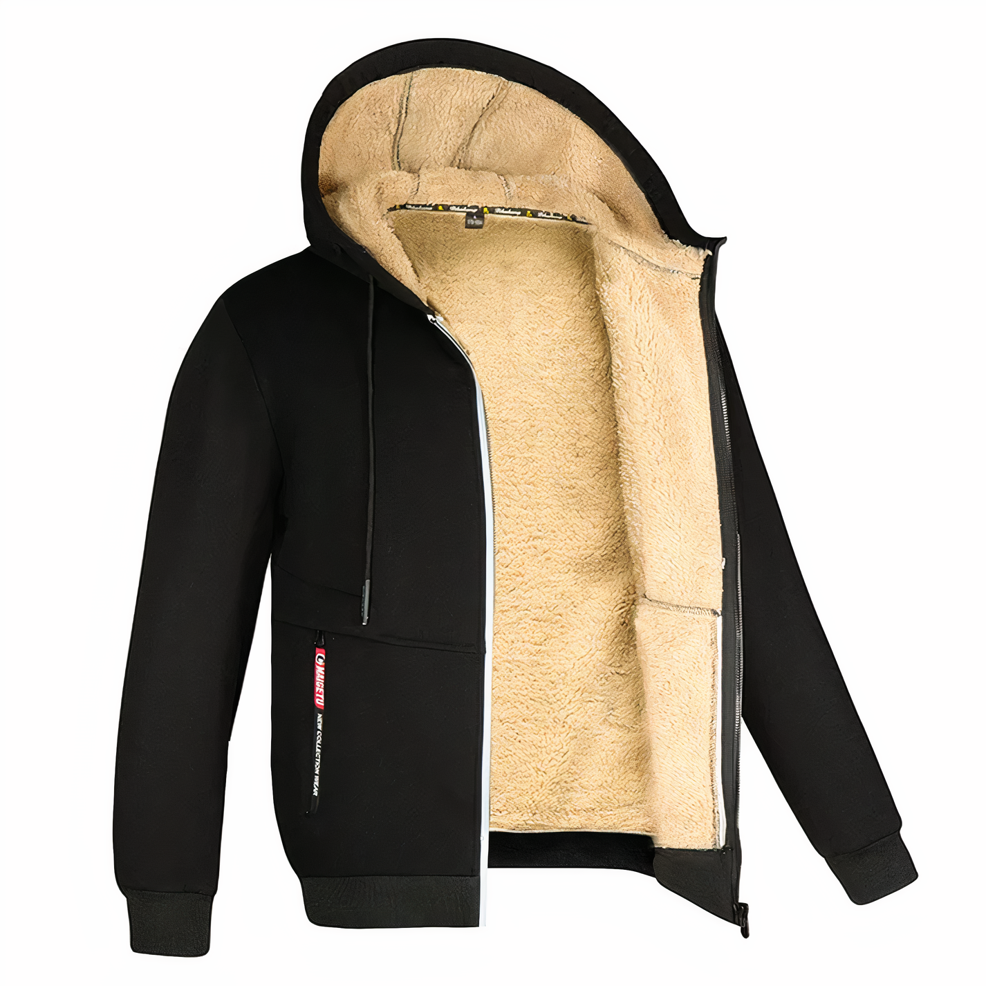 MEELANO Calico | Herre Varm Fleeceforet Hættetrøje med Lynlås - Zip Hoodie Sweatshirt Sort