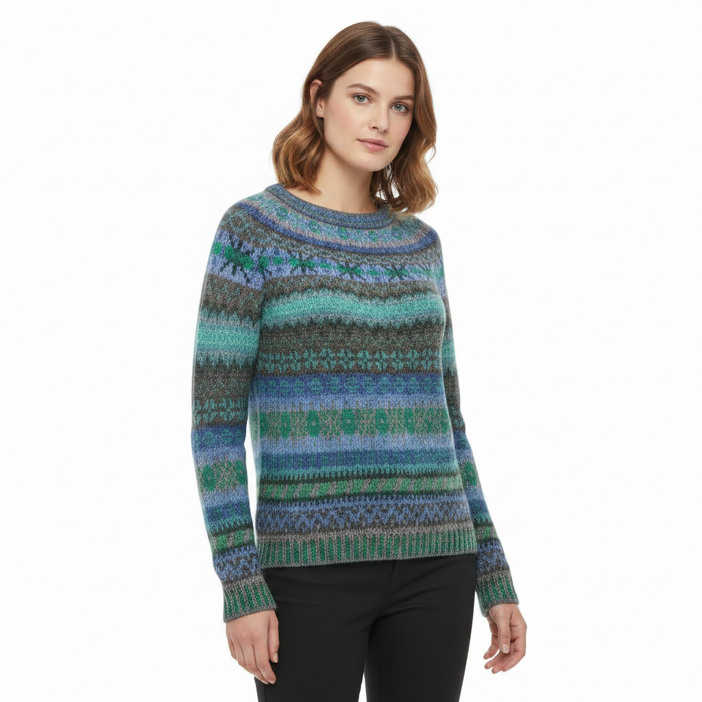 MEELANO Amore | Dame Mønstret Striktrøje med Rund Hals - Finstrikket Pullover