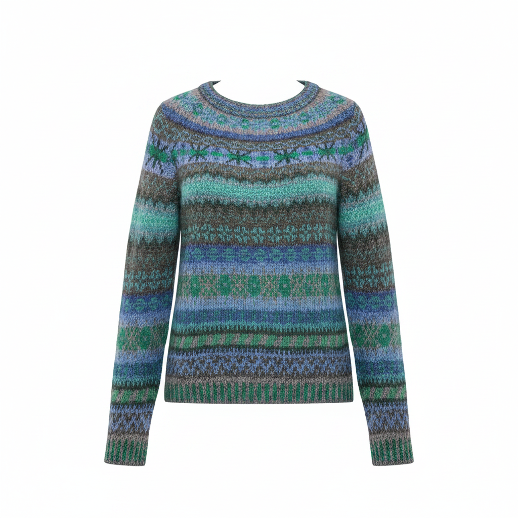 MEELANO Amore | Dame Mønstret Striktrøje med Rund Hals - Finstrikket Pullover